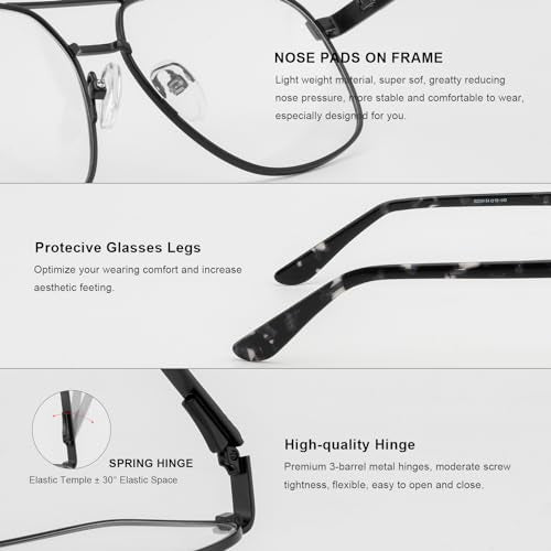 RBPilot Square Metal Aviator Reading Glasses for Men