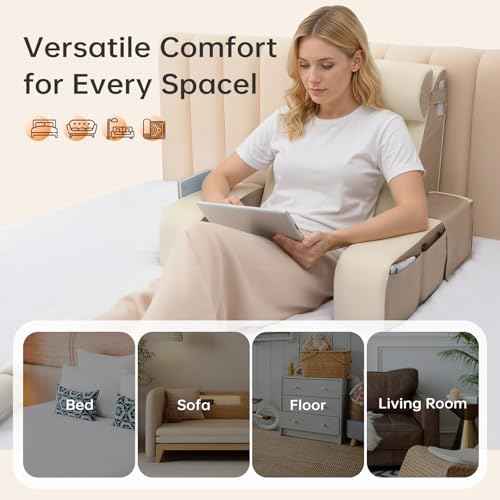 21" Reading Pillow for Bed with XL Side Pockets for Adults