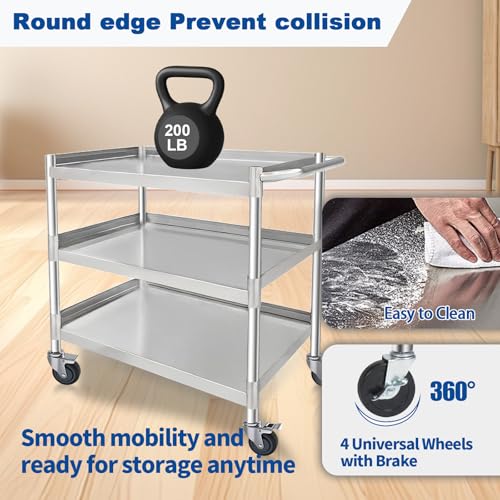 3 Shelf Stainless Steel Rolling Utility Cart