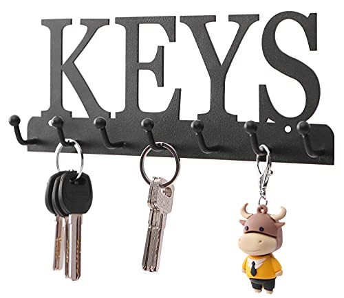 Key Holder Wall Mounted Key Hooks for Wall Decorative with 7 Hooks Black Metal Key Organizer Rack Hanger for Entryway