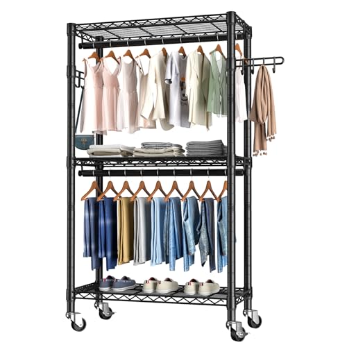 Heavy Duty Rolling Clothes Rack Wheels Portable Metal Garment Rack
