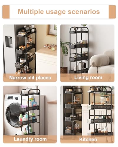 Slim Storage Cart 4 Tier with Pull Out Basket Bathroom Organizer Rolling cart