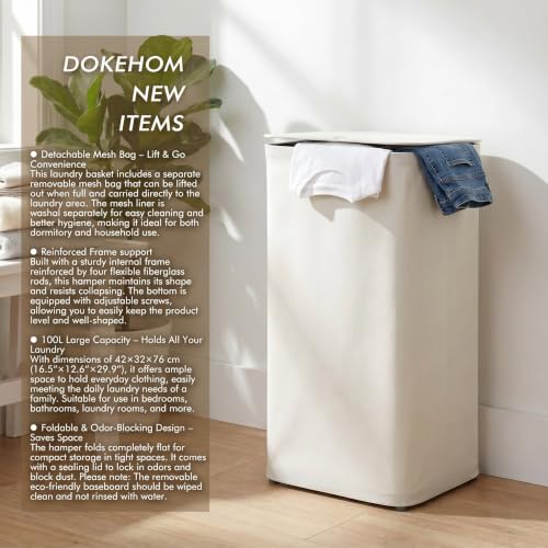 Laundry Basket Hamper with Lid & Removable Bags