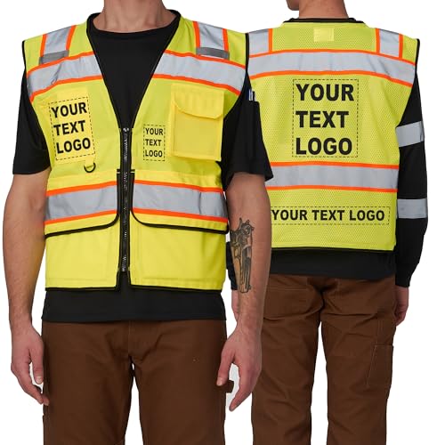 High Vis Reflective Safety Vest for Men Women Zipper Ipad Pockets Mesh Construction Apparel Neon Vest for Work