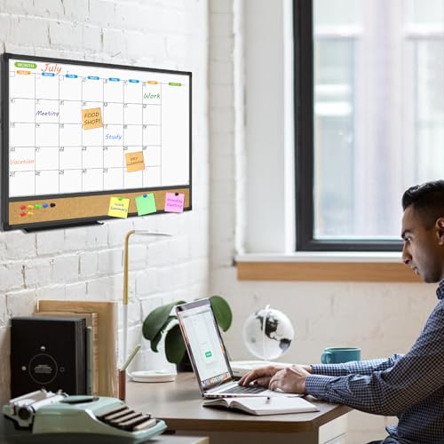 Magnetic Calendar Whiteboard & Bulletin Corkboard Combination