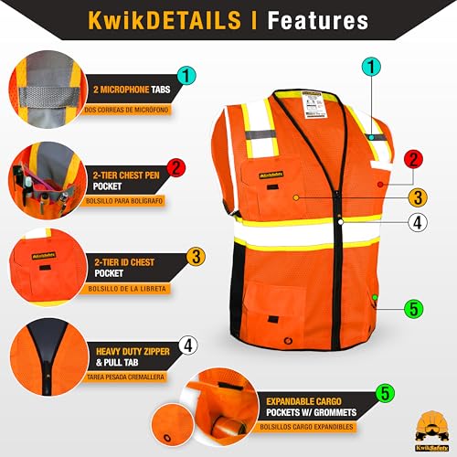 BIG KAHUNA Safety Vest Class 2 ANSI OSHA Hi Vis Reflective Vest