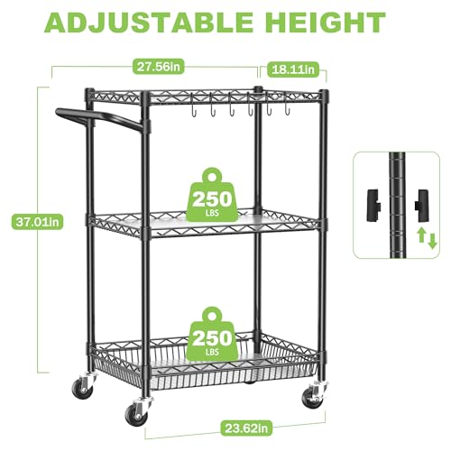 Metal Rolling Utility Cart with Wheels Commercial Grade Kitchen Trolley