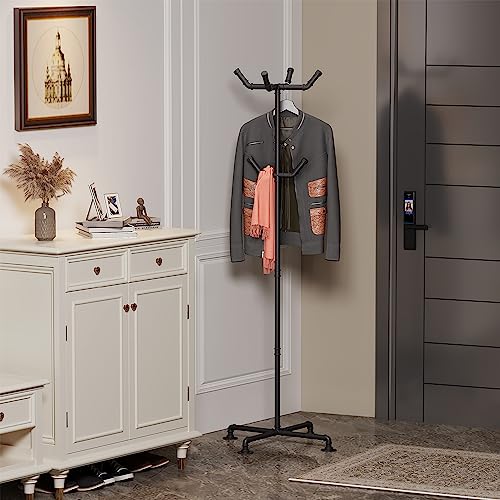 Industrial Coat Rack Metal Coat Hanger Freestanding Coat Tree with 6 Hooks