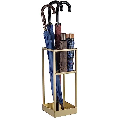 20 Inch Tall Modern Metal Geometric Freestanding Entryway Umbrella Rack or Cane Holder with Shelf for Small Umbrellas and Bottom Drip Tray