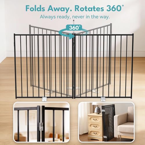 Freestanding Dog Gate with Door for Indoor & Outdoor