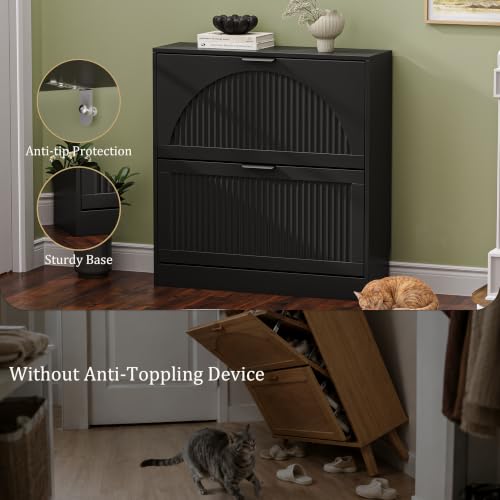 Fluted Shoe Storage Cabinet for Entryway