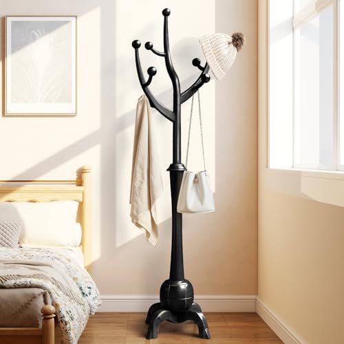 Coat Rack Freestanding Wood Tree Rack with 8 Hooks
