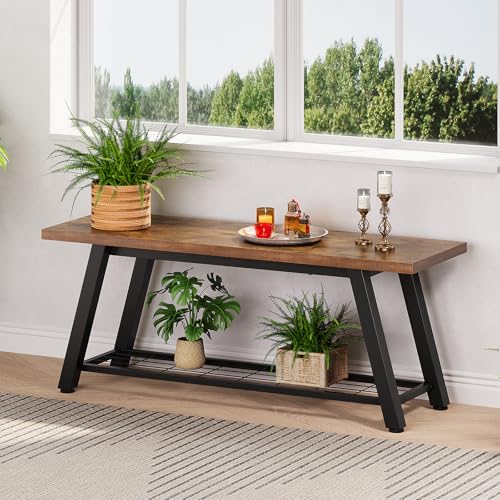 Industrial Entryway Bench Rustic Wood and Metal Storage Bench for Indoor Living Dining Room Bedroom Long Shoe Benches Seat