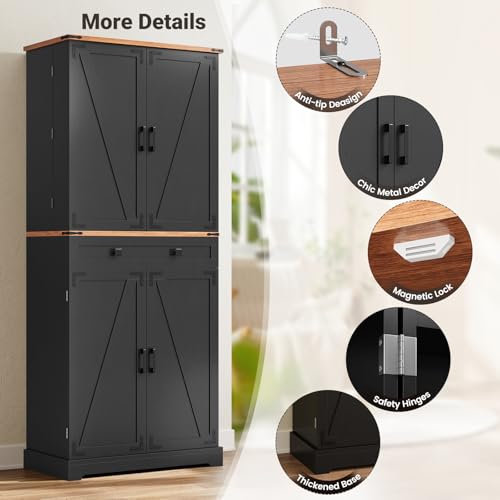 71" Pantry Cabinet with Charging Station & LED Lights