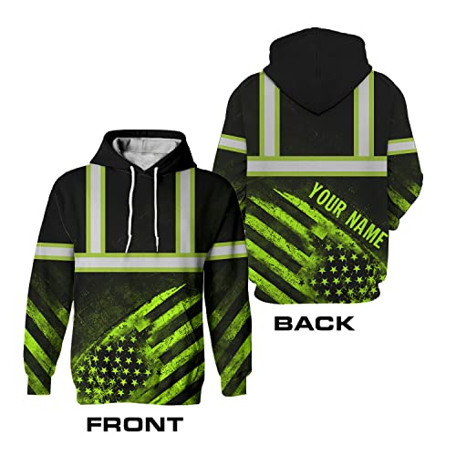 US Flag High Visibility Hoodie for Men Reflective Hoodie Safety Workwear for Worker Runner Patriotic ACC02