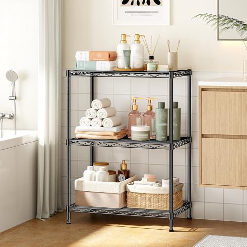 Metal Shelving Unit Adjustable Storage Shelves Wire Shelving Heavy Duty Garage Shelving Steel Wire Rack for Laundry Bathroom Kitchen Pantry Closet Garage Black