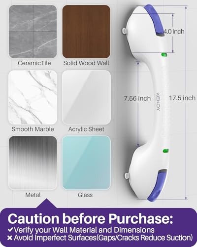 17.5 Inch Suction Grab Bars for Bathtubs & Showers with Indicator 2 Pack