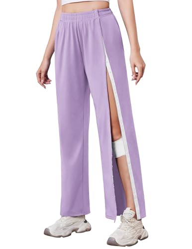 Tear Away Pants for Women Side Slit Snap Sweatpants Loose Fit Post Surgery Casual Adaptive Clothing with Pockets