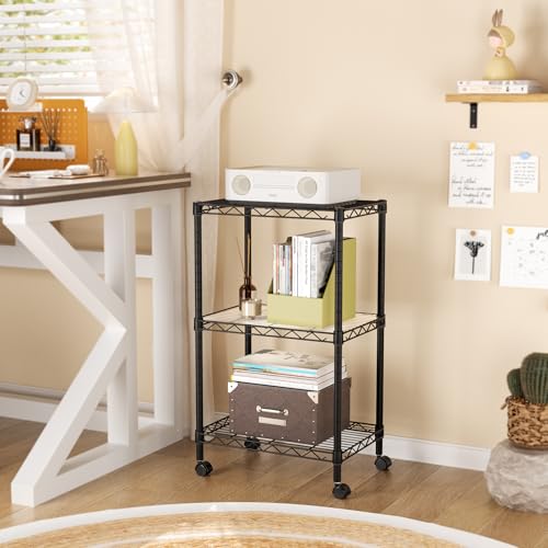 3 Shelves Storage Shelf Wire Shelving Unit Metal Adjustable Wheels