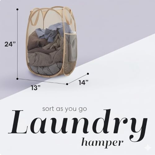 Collapsible Mesh Pop Up Hamper with Side Pocket