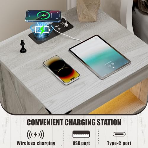 LED Night Stand with Gun Drawer & Charging Station