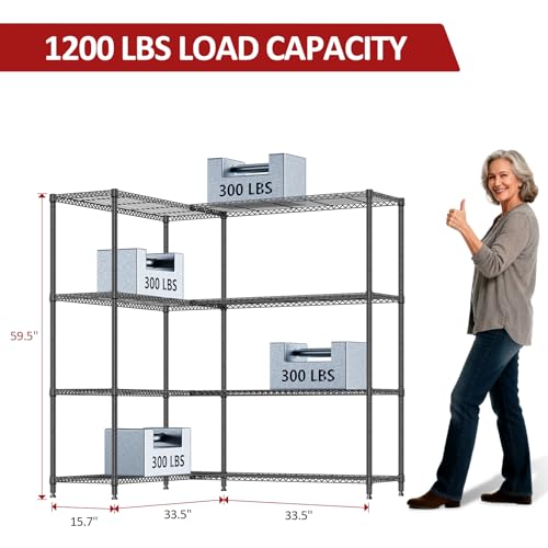 Garage Shelving Wide Storage Shelves 5 Tier Metal Shelves Heavy Duty Adjustable Utility Shelf Rack Black 15.7" D x 45.3" W x 70.9" H