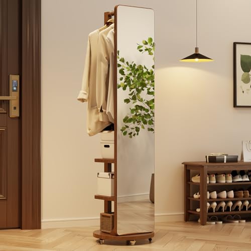 Full Length Mirror Coat Rack Solid Wood Floor Mirror 66"x12" Full Length Mirror with Stand Long Mirrors for Bedroom
