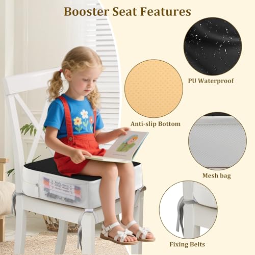 Toddler Booster Seat for Kitchen Chair 4 Point Anchor Fix 3.8 Inch Lift