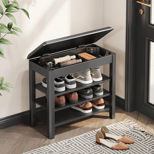 Shoe Rack Bench Seat Rubberwood Wooden Storage Shoe Rack Bench 550lbs Compact Mid
