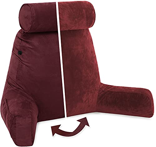 Adult Reading Sit Up Bed Rest Pillow for Bed with Arms & Neck Roll on Bungee Cord