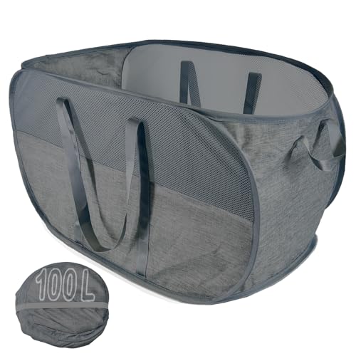 100L Extra Large Mesh Pop Up Laundry Hamper with Lid and Handles