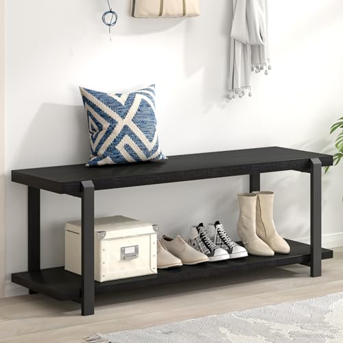 Industrial Modern Entryway Shoe Storage Bench for Hallway Living Room Bedroom