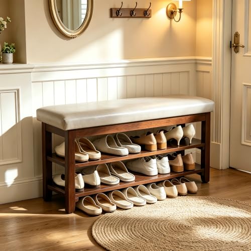 40" Shoe Bench with Leather Cushion