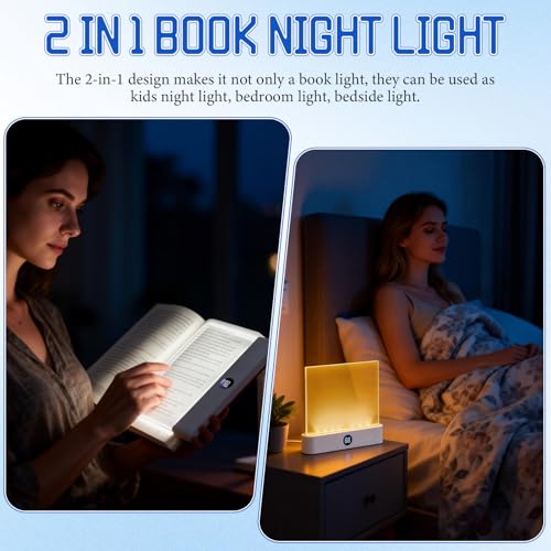 Book Light Rechargeable Clear LED Flat Reading Light with 3 Colors & Timer