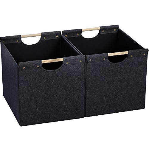 Large Collapsible Storage Bins with Wooden Handles