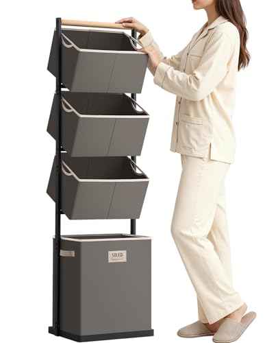 4 Tier Laundry Hamper Sorter Vertical Laundry Basket for Small Space