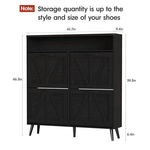 Shoe Cabinet with 2 Flip Drawers & Open Storage