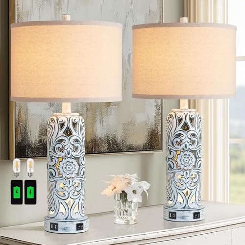 Set of 2 Rustic Farmhouse Table Lamps for Living Room Bedroom