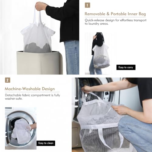 Laundry Basket Hamper with Lid & Removable Bags