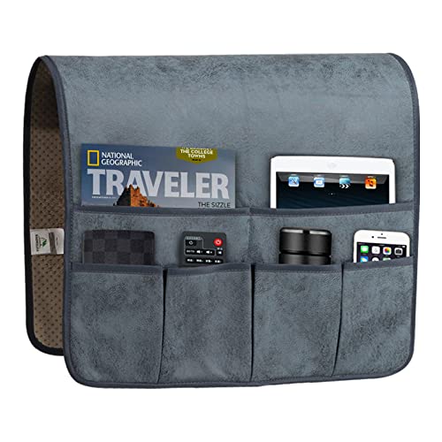 Anti Slip Sofa Armrest Organizer Arm Chair Bedside Caddy Storage Organizer For Recliner Couch With 6 Pockets For Cell Phone Tv Remote Control