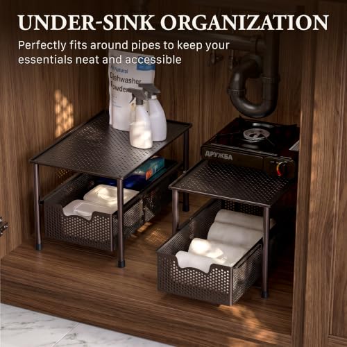 SimpleHouseware Stackable Under Sink Cabinet Sliding Basket Organizer Drawer