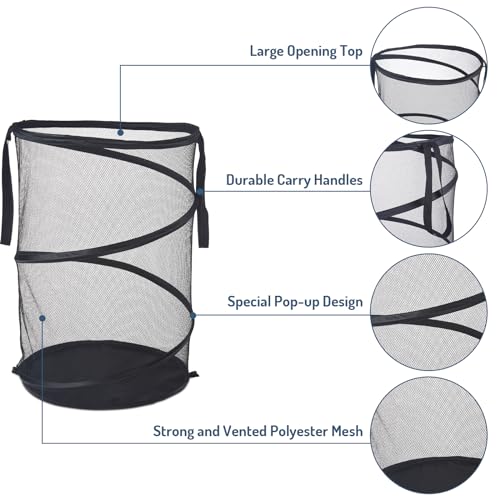 Mesh Popup Laundry Hamper 115L Foldable Laundry Basket Large Capacity Collapsible Clothing Storage Basket with Handles 26 H x 18 W x 18 L