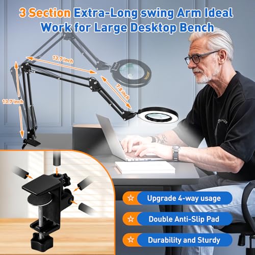 Ultra Long Swing Arm 12X 30X Magnifying Glass with Light