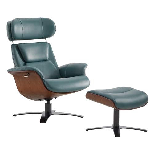 Reclining Swivel Chair with Adjustable Headrest and Ottoman for Living Room