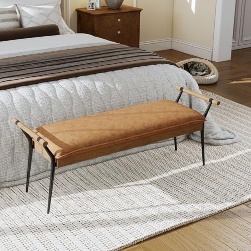 Long Ottoman Bench with Arms Metal Legs 2465