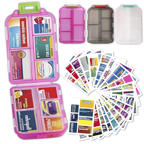 Pill Organizer with Medicine Labels Travel Daily Pill Container Mini Medication Organizer Storage Pill Organizer Pill Case 7 Day Pill Organizer
