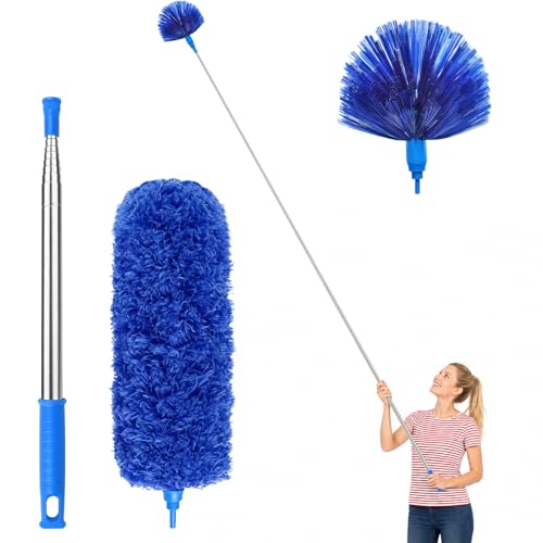 Microfiber Feather Duster Extendable Cobweb Duster with 100 inches Extra Long Pole