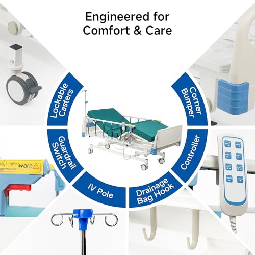 Premium Function Full Electric Hospital Bed. Home and Hospital use with Mattress & IV Pole