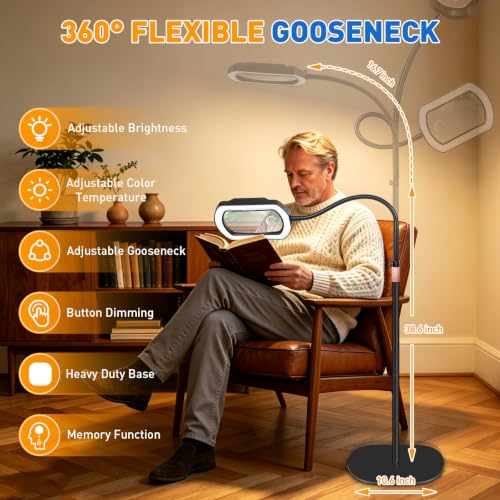 12X 30X Square Gooseneck Floor Magnifying Glass with Light and Stand