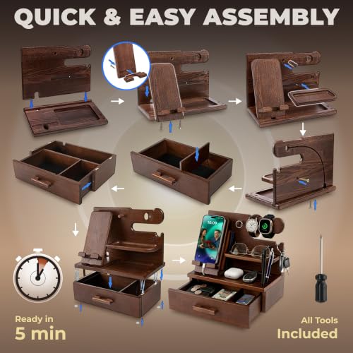 Wood Phone Docking Station with Drawer